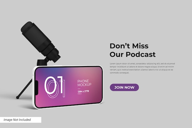 Podcast-banner-vorlage mit telefon-mockup