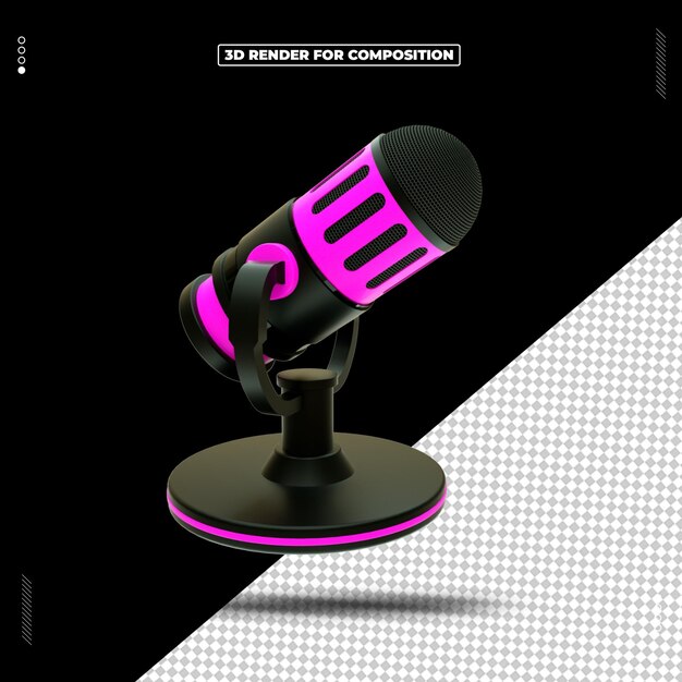 PSD podcast de microfone de ícone de objeto de renderização 3d