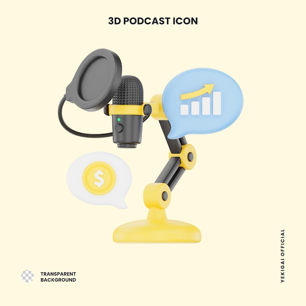 Podcast finanziario 3D Podcast illustrazione per uiux web app infografica ecc
