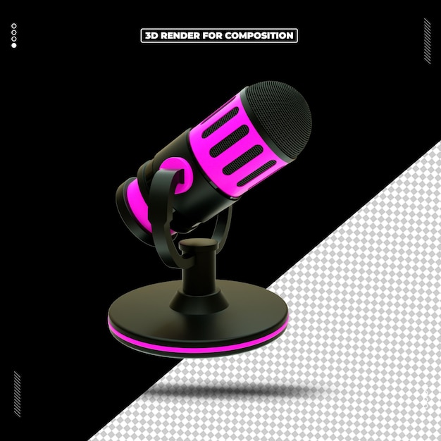 PSD podcast de micrófono de icono de objeto de renderizado 3d