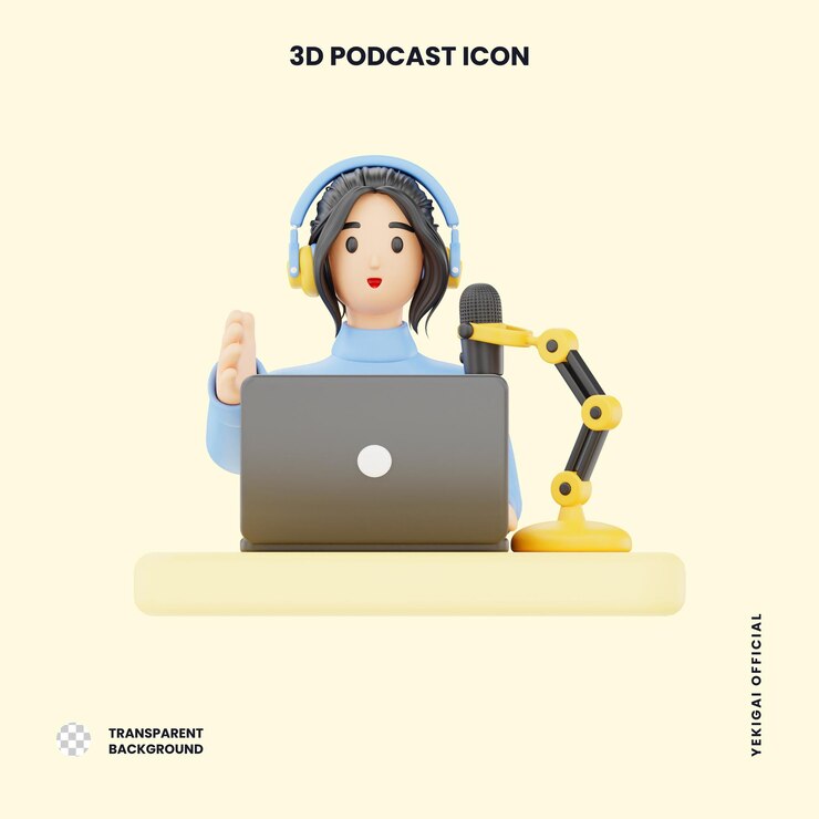 PSD podcast mujer joven 3d podcast ilustración para la infografía de la aplicación web uiux, etc.