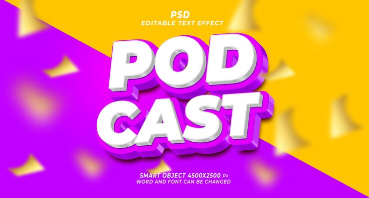 PSD podcast plantilla de photoshop de estilo de texto editable en 3d