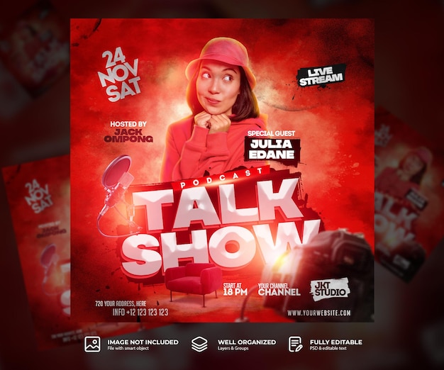 PSD podcast-show-flyer und instagram-post-vorlage