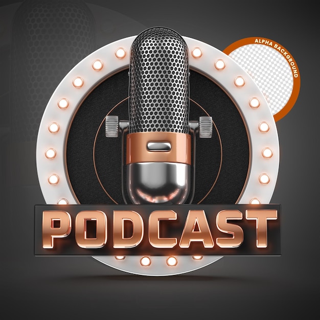 PSD podcast stempel 3d neon runde form mikrofon interview