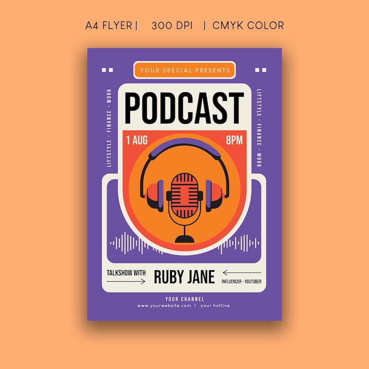 PSD podcast en vivo flyer
