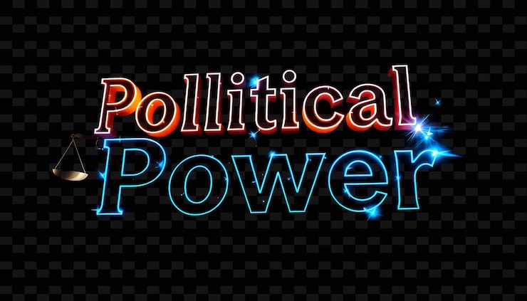 PSD poder político radiante texto brillante con azul neón y azul eléctrico adornado con símbolo político