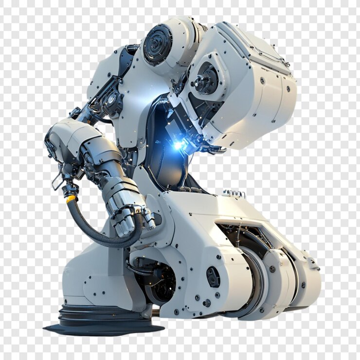 PSD poderoso brazo robótico tecnología avanzada diseño futurista brillante metal blanco