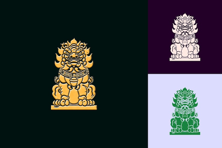 PSD poderoso león guardián chino con estilo heráldico guardián png inspirado en los diseños de íconos lunares de china