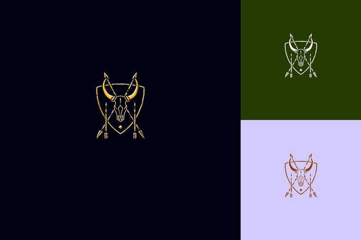 PSD poderoso logotipo de escudo zulú con lanzas y pieles de animales para diseños vectoriales abstractos creativos de d