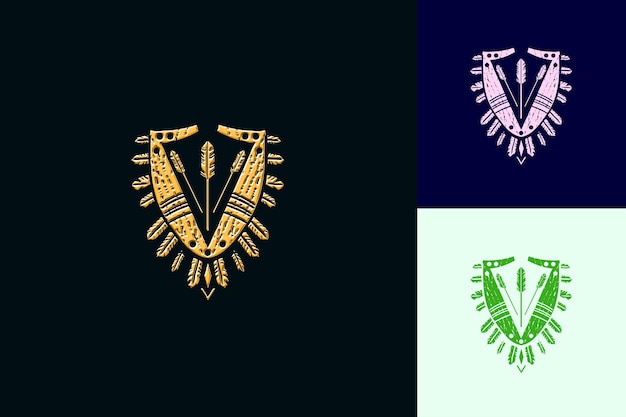 PSD poderoso logotipo de escudo zulú con lanzas y pieles de animales para diseños vectoriales abstractos creativos de d