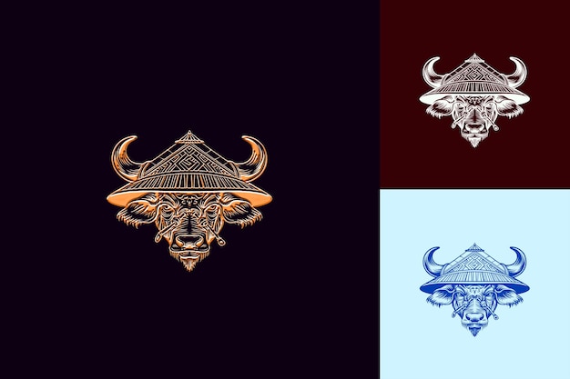 Poderoso logotipo de la mascota del búfalo de agua con diseños vectoriales abstractos bonitos del sudeste asiático