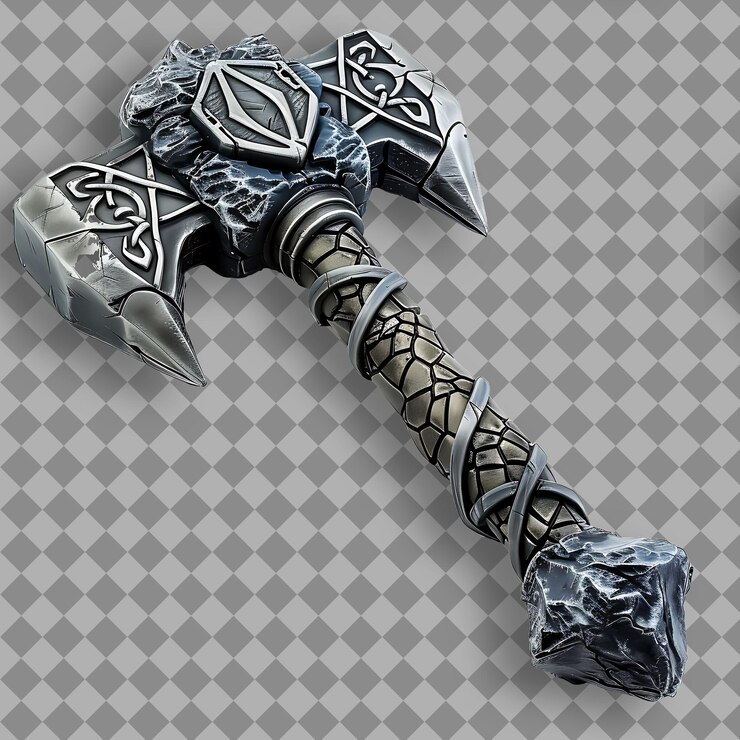 PSD poderoso martillo de guerra de titanio con una cabeza que es a la vez un activo de juego png masivo en un fondo limpio