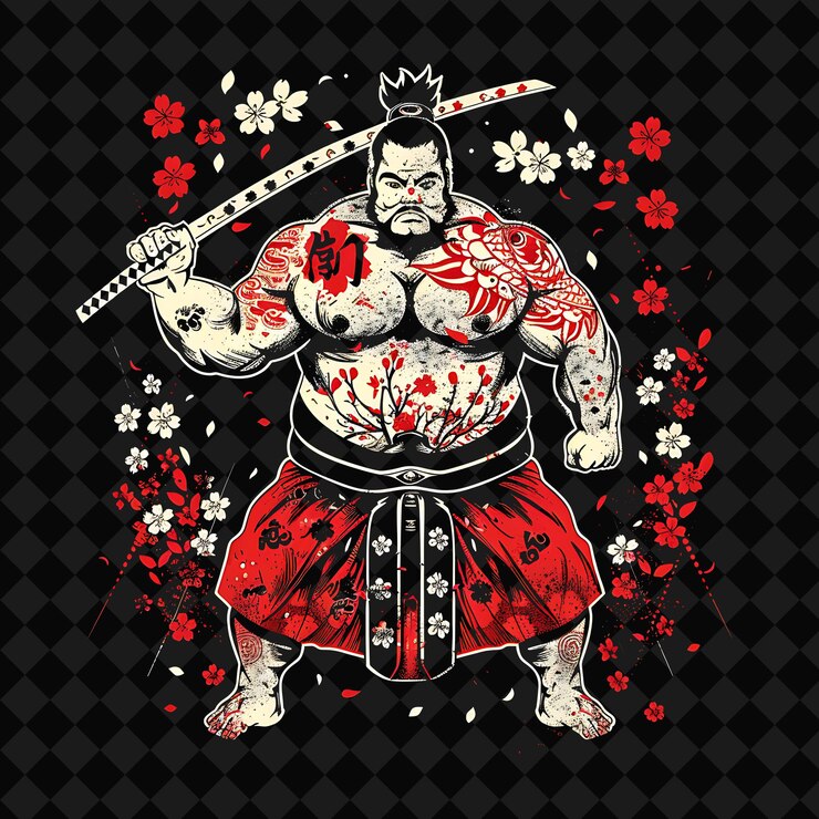 PSD poderoso retrato asiático de yak sumo empuñando un kanabo con un personaje de guerrero animal de la ilustración mi