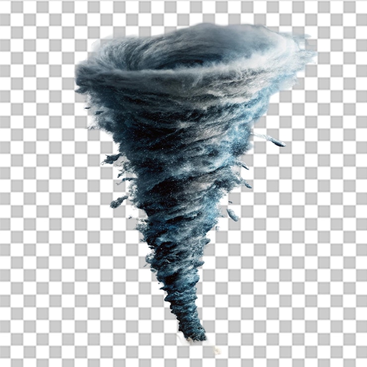 PSD poderoso vórtice de tornado con escombros giratorios aislados en un fondo transparente