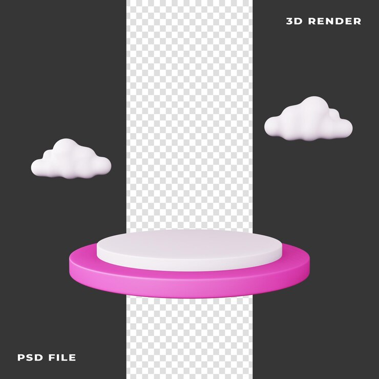 PSD podio 3d con cloud rendering su sfondo trasparente