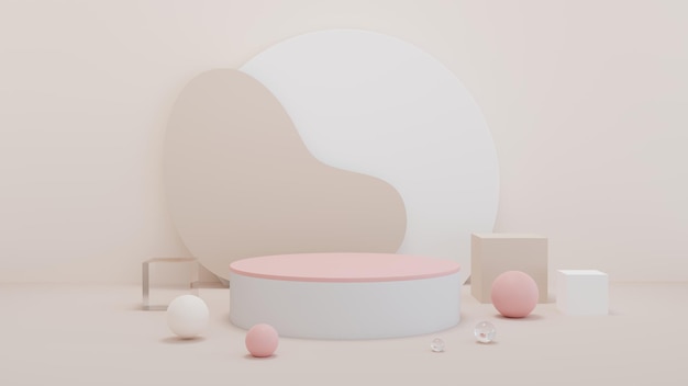 Pódio 3d de exibição de produto moderno mínimo e fundo de formas em cores pastel e bege