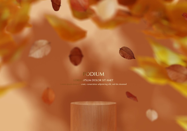 Podio 3D de otoño con efecto de superposición de sombras para presentación de producto 3Drendering