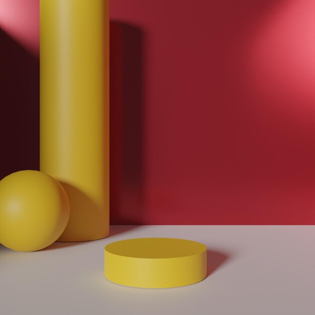 PSD podio amarillo vacío de renderizado 3d moderno sobre fondo rojo