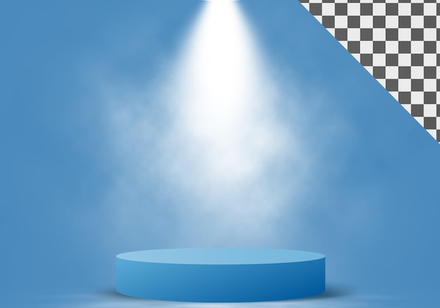 Podio azul con un reflector para la presentación de productos