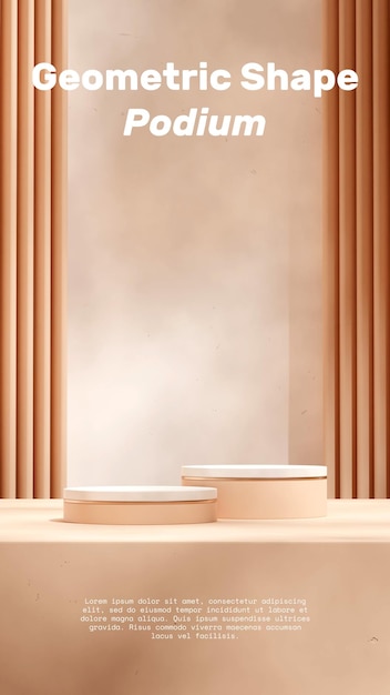 podio blanco y marrón en fondo de pared con patrón de retrato plantilla de maqueta de renderizado 3d