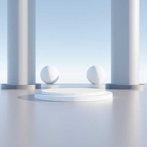 Podio blanco realista sobre fondo blanco 3D Render