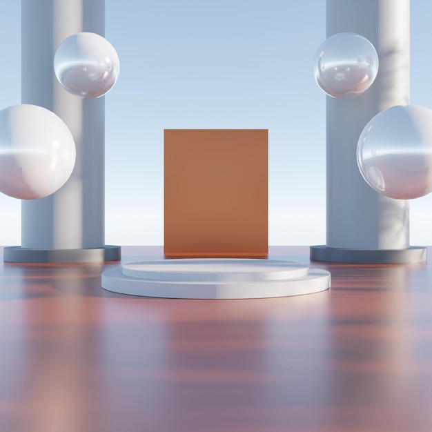 Podio blanco realista sobre fondo naranja 3d render