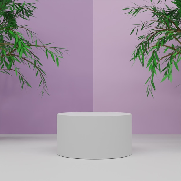 Podio blanco de renderizado 3D simple con árboles