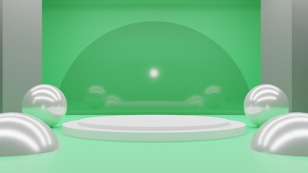 PSD podio blanco de renderizado 3d simple sobre fondo verde