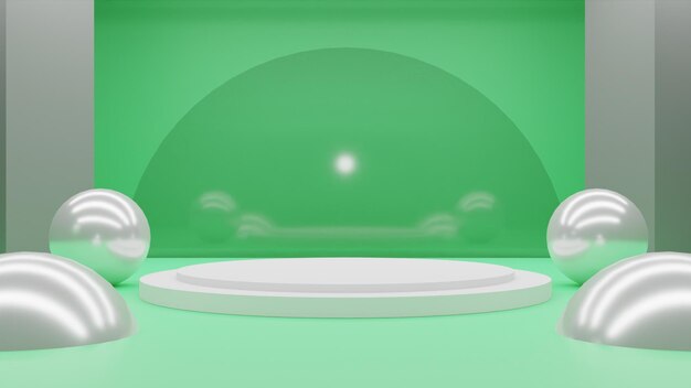 Podio blanco de renderizado 3D simple sobre fondo verde