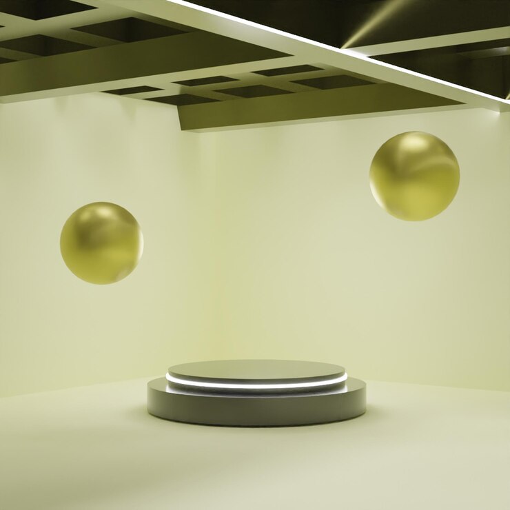 PSD podio blanco vacío de representación 3d simple con esfera flotante