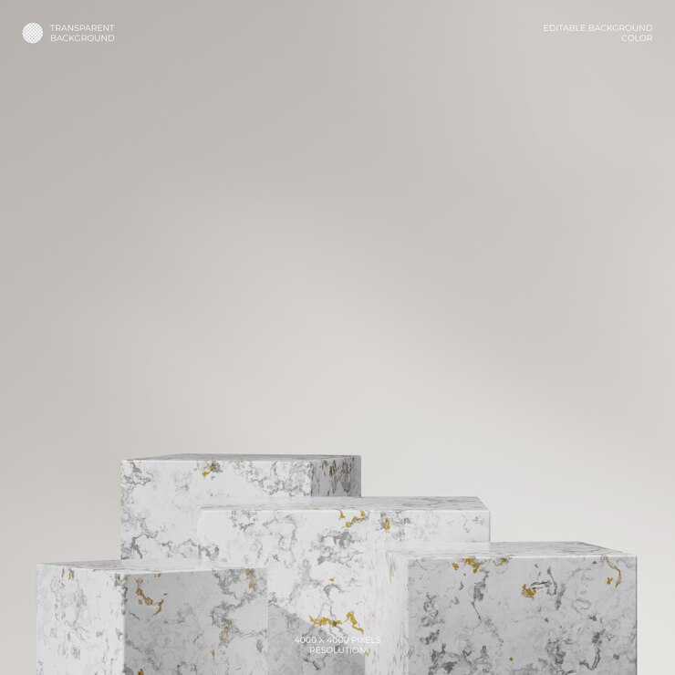 PSD podio de bloques de mármol blanco en escena mínima cuadrada imagen de renderizado 3d de fondo transparente