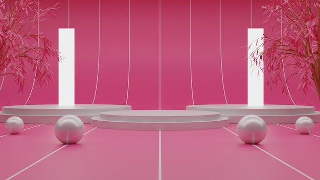 PSD pódio branco de renderização 3d em fundo rosa. renderização premium