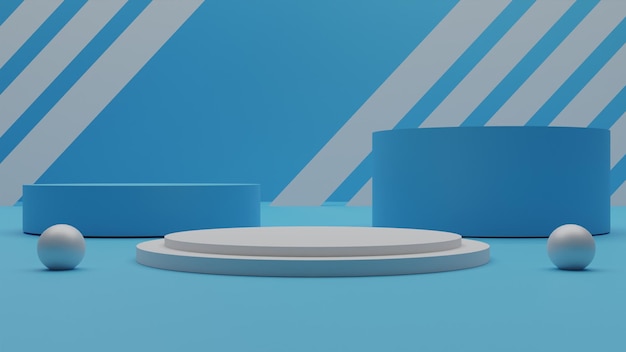 Pódio branco de renderização 3d moderno com luz e fundo azul