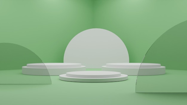 pódio branco minimalista de renderização 3D sobre fundo verde
