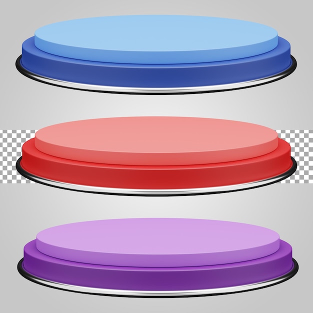 Podio cerchio viola rosso blu con anello in metallo per la promozione del prodotto su sfondo trasparente 3D Render