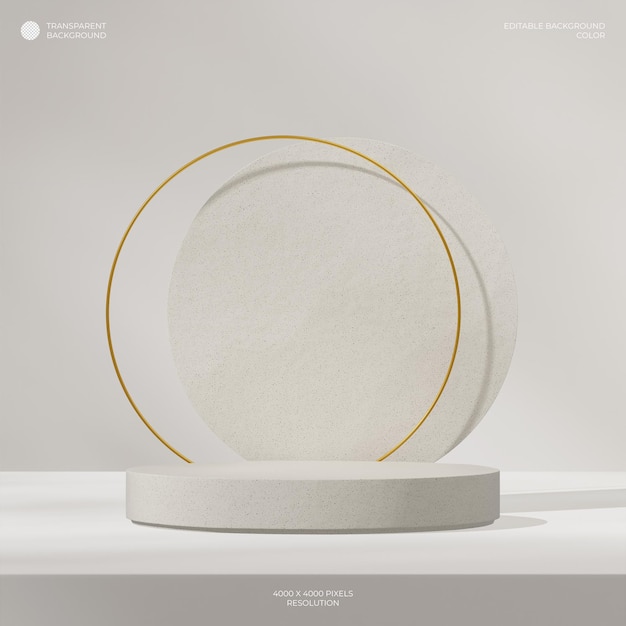 Podio de cilindro de cerámica en forma de círculo cuadrado dorado 3d de fondo transparente