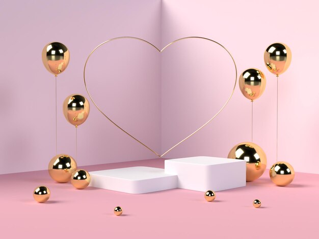 Podio para la colocación de productos para el día de San Valentín en renderizado 3D