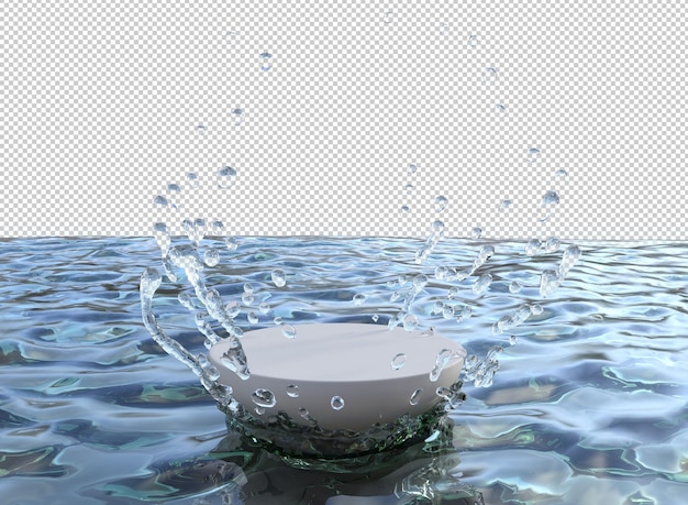 Podio con acqua isolato rendering 3d