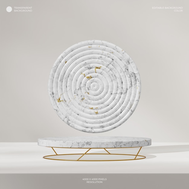 podio da tavolo con piano in marmo a forma di cerchio quadrato flottante rendering 3d di sfondo trasparente