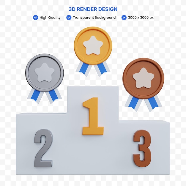 pódio de campeão de renderização 3D com medalha isolada