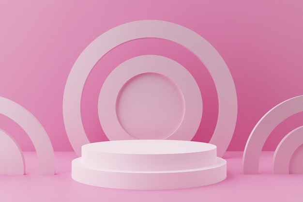 Pódio de exibição 3d rosa com fundo circular para cena de apresentação do produto
