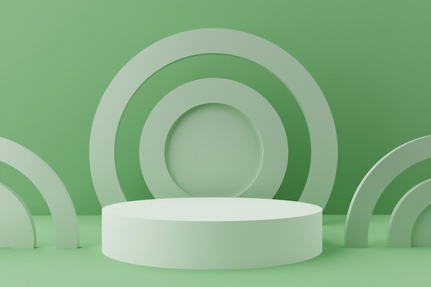 Pódio de exibição 3D verde com fundo circular para cena de apresentação de produtos