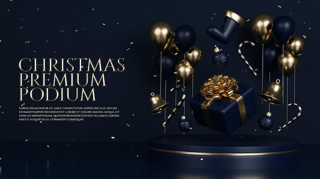 PSD pódio de luxo com ornamento de natal