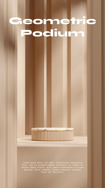 PSD pódio de mármore branco no modelo de maquete de renderização 3d de fundo de pilar marrom de retrato