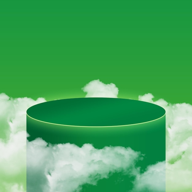 Pódio de produto simples 3d psd com nuvens em fundo verde