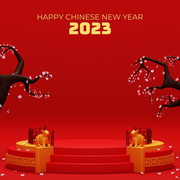 PSD pódio de renderização 3d ano novo chinês 2023