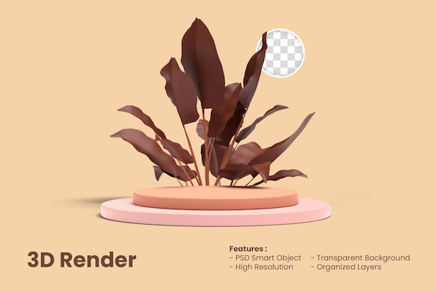 Pódio de renderização 3d com planta isolada adequado para loja online ou ilustração de exibição de promoção