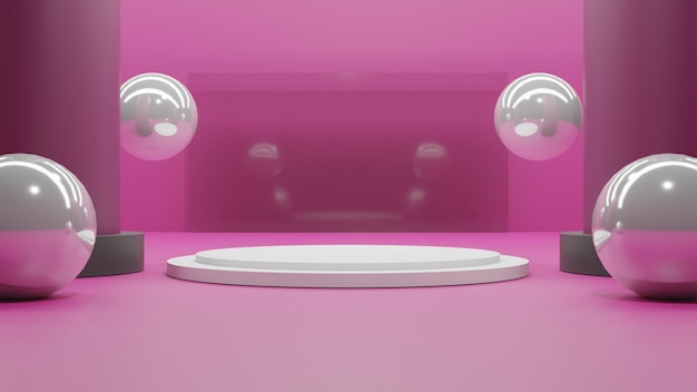 Pódio de renderização 3d moderno em fundo rosa