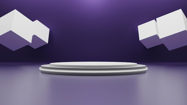 Pódio de renderização 3d moderno em fundo roxo