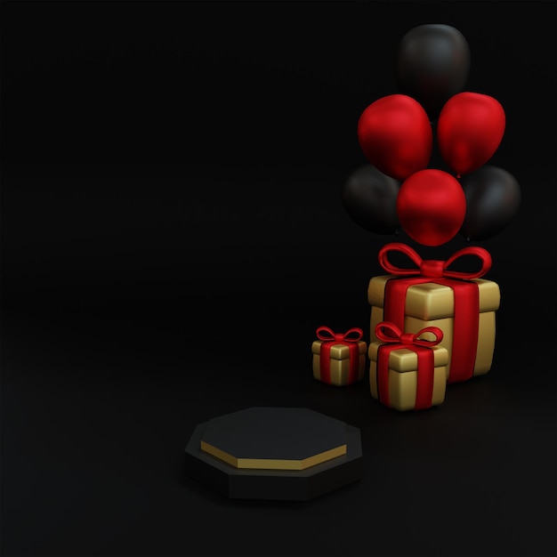 Pódio de renderização 3D para promoção da Black Friday